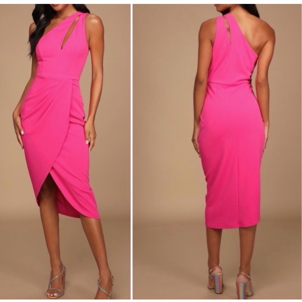 NWT Lulus So Flirty Hot Pink One-Shoulder Cutout Asymmetrical Dress XS‎ Pink